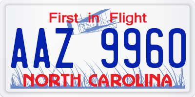 NC license plate AAZ9960