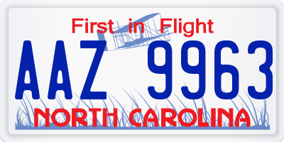 NC license plate AAZ9963