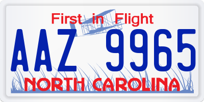 NC license plate AAZ9965
