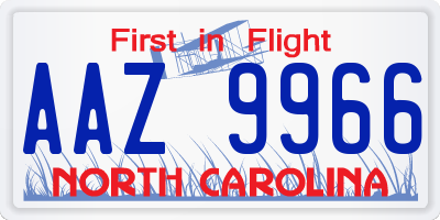 NC license plate AAZ9966