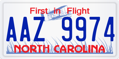 NC license plate AAZ9974