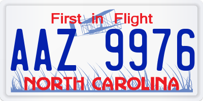 NC license plate AAZ9976