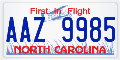 NC license plate AAZ9985