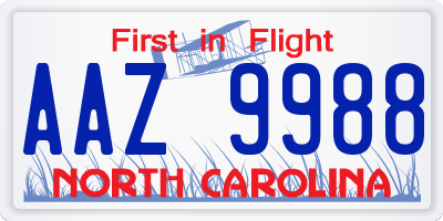 NC license plate AAZ9988