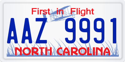 NC license plate AAZ9991