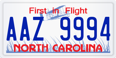 NC license plate AAZ9994