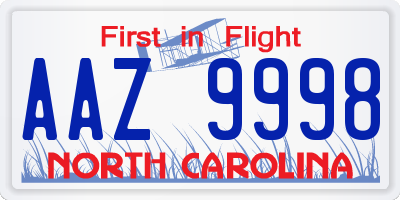 NC license plate AAZ9998