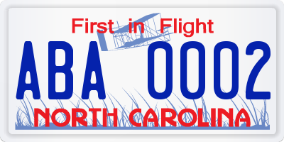 NC license plate ABA0002