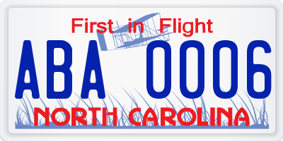 NC license plate ABA0006