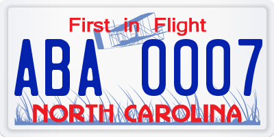 NC license plate ABA0007