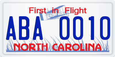 NC license plate ABA0010