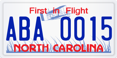 NC license plate ABA0015