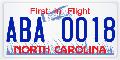 NC license plate ABA0018