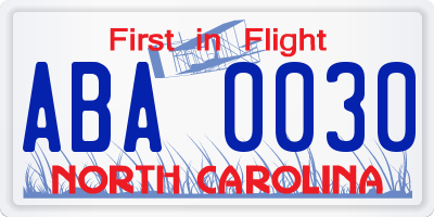 NC license plate ABA0030