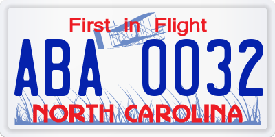 NC license plate ABA0032