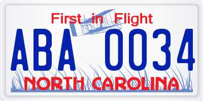 NC license plate ABA0034
