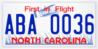 NC license plate ABA0036