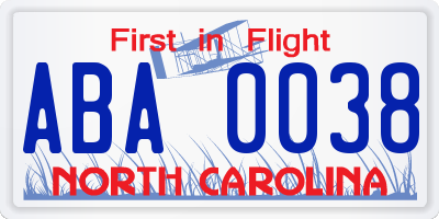 NC license plate ABA0038