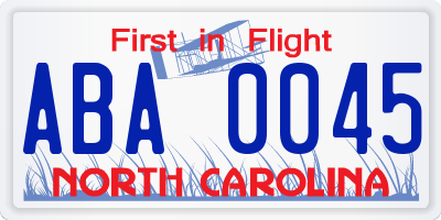 NC license plate ABA0045