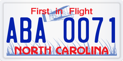NC license plate ABA0071