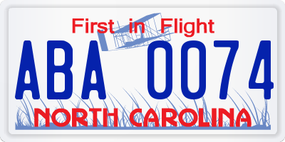NC license plate ABA0074