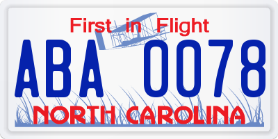 NC license plate ABA0078