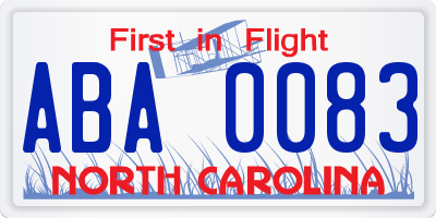 NC license plate ABA0083
