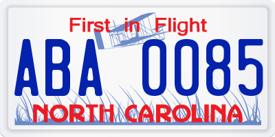NC license plate ABA0085