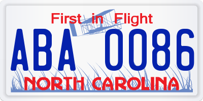 NC license plate ABA0086