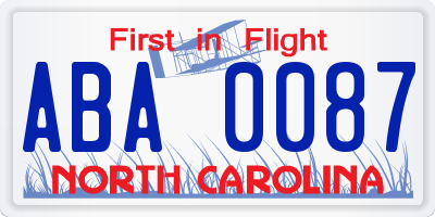 NC license plate ABA0087