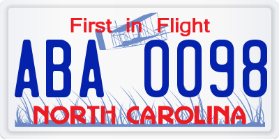 NC license plate ABA0098