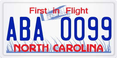 NC license plate ABA0099