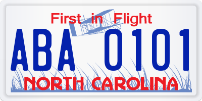 NC license plate ABA0101