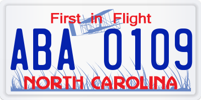 NC license plate ABA0109