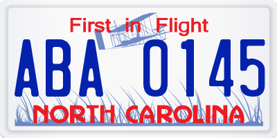 NC license plate ABA0145