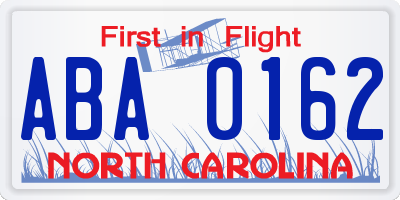 NC license plate ABA0162