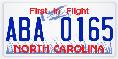 NC license plate ABA0165