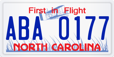 NC license plate ABA0177