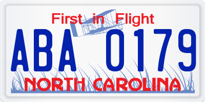 NC license plate ABA0179