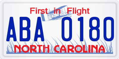 NC license plate ABA0180