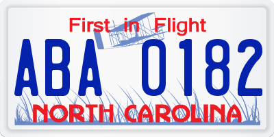 NC license plate ABA0182