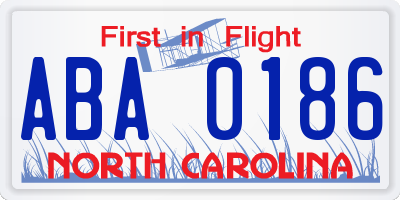 NC license plate ABA0186