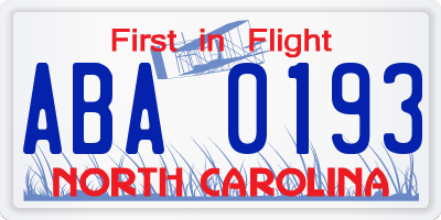 NC license plate ABA0193