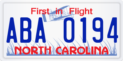 NC license plate ABA0194