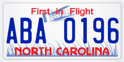 NC license plate ABA0196