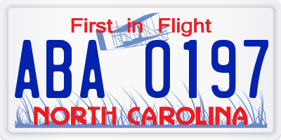 NC license plate ABA0197
