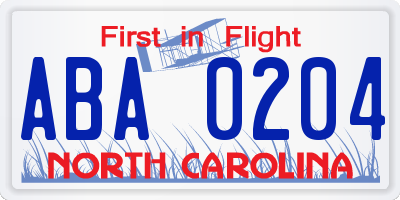 NC license plate ABA0204