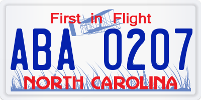 NC license plate ABA0207