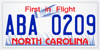NC license plate ABA0209
