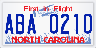 NC license plate ABA0210